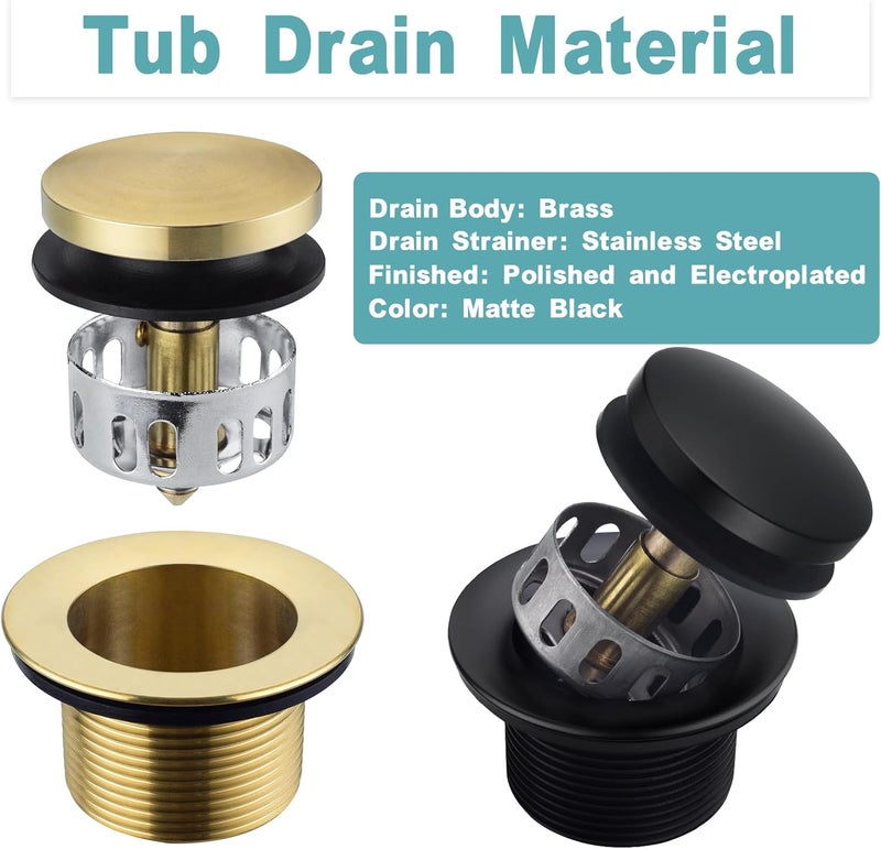 Bestill Tip-Toe Bathtub Drain Bath Tub Trim Set Conversion Kit with Overflow Faceplate, Matte Black - Image 4